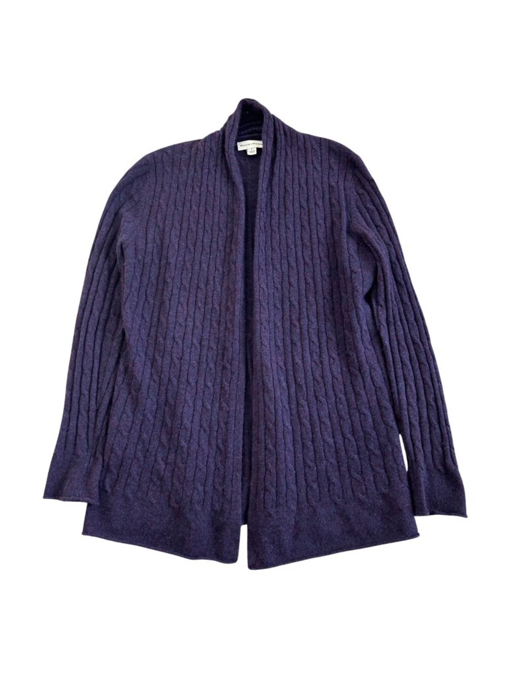 White + Warren Women's Sz S 100% cashmere Purple Cable Knit Cardigan Sweater